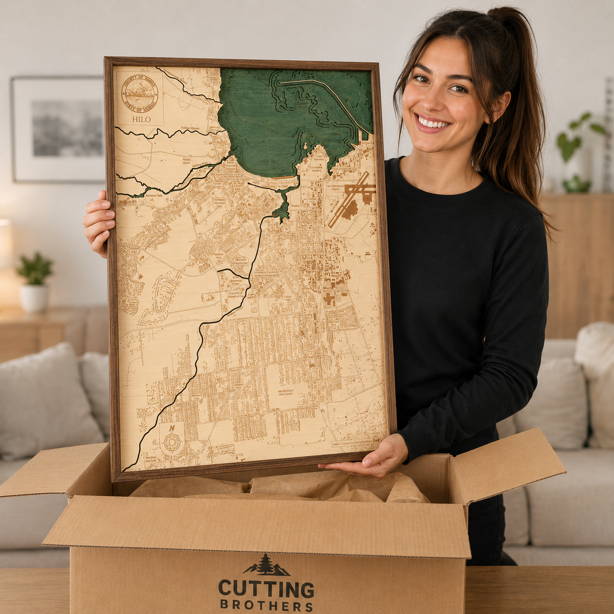 HILO 3D WOODEN WALL MAP - Version L