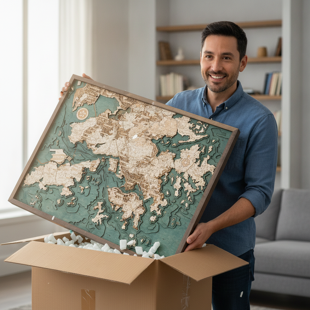 HONG KONG 3D WOODEN WALL MAP - Version L