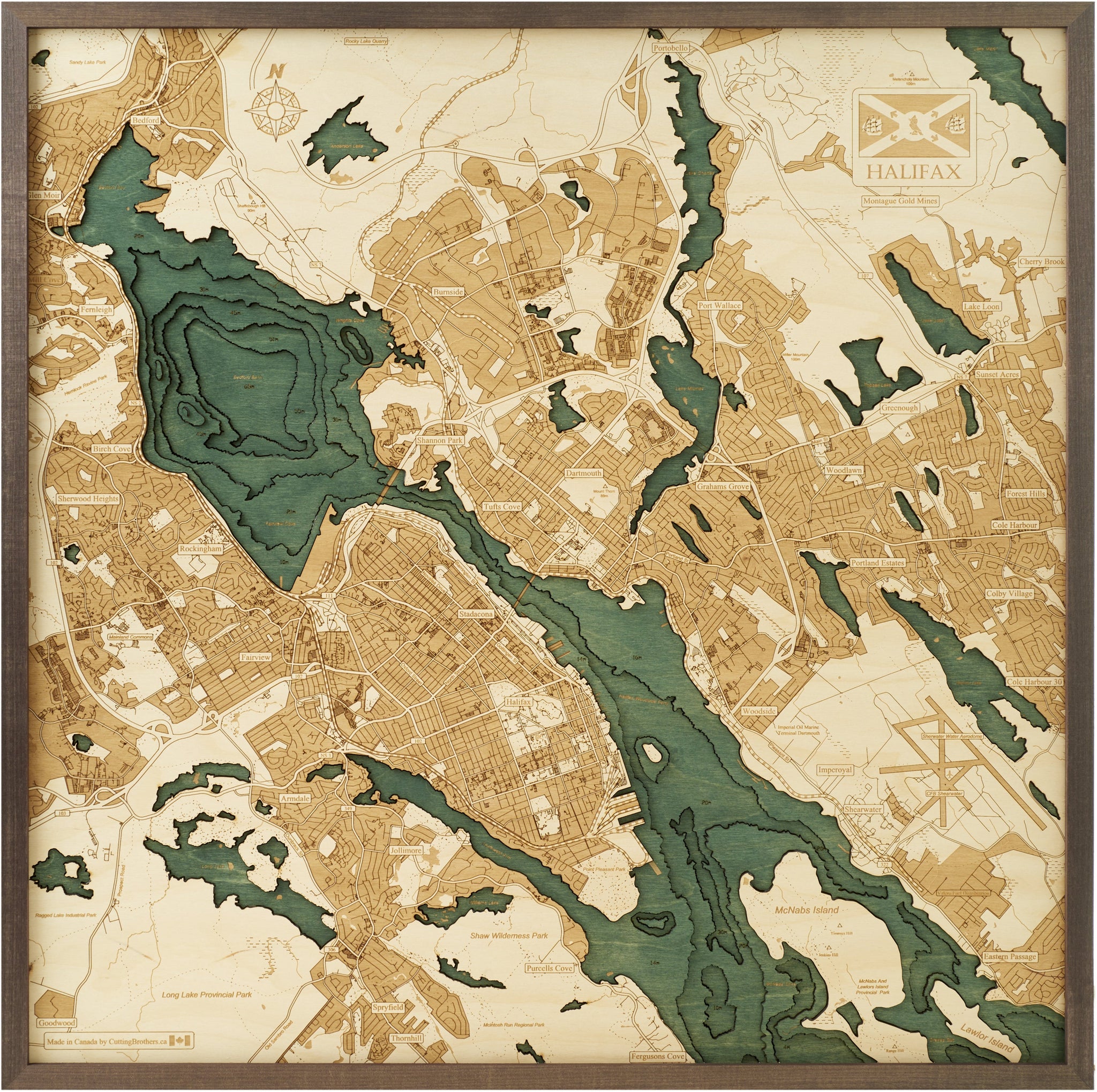 HALIFAX 3D WOODEN WALL MAP - Version L