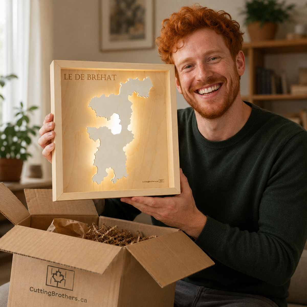 ILLE DE BREHAT  -  LED LIGHT WOODEN WALL MAP - Version S