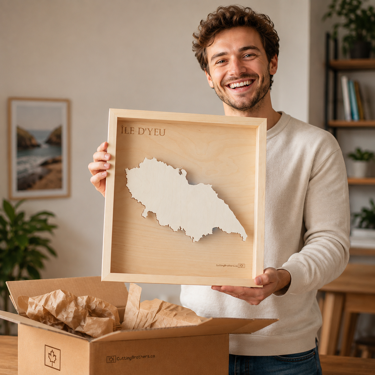 ILLE D`YEU  -  LED LIGHT WOODEN WALL MAP - Version S