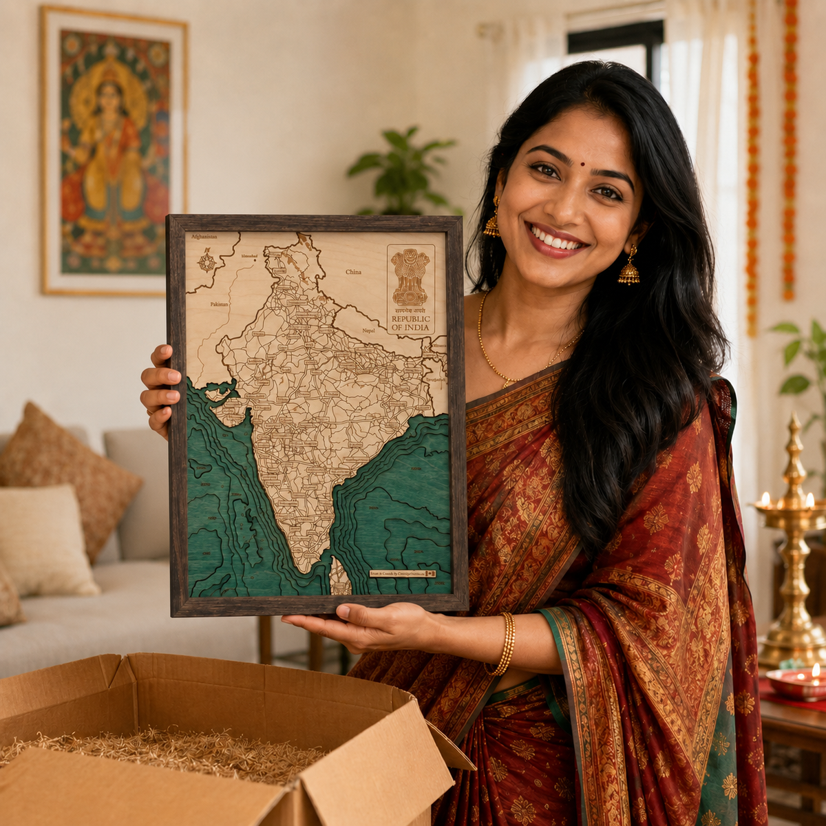 INDIA 3D WOODEN WALL MAP - Version S