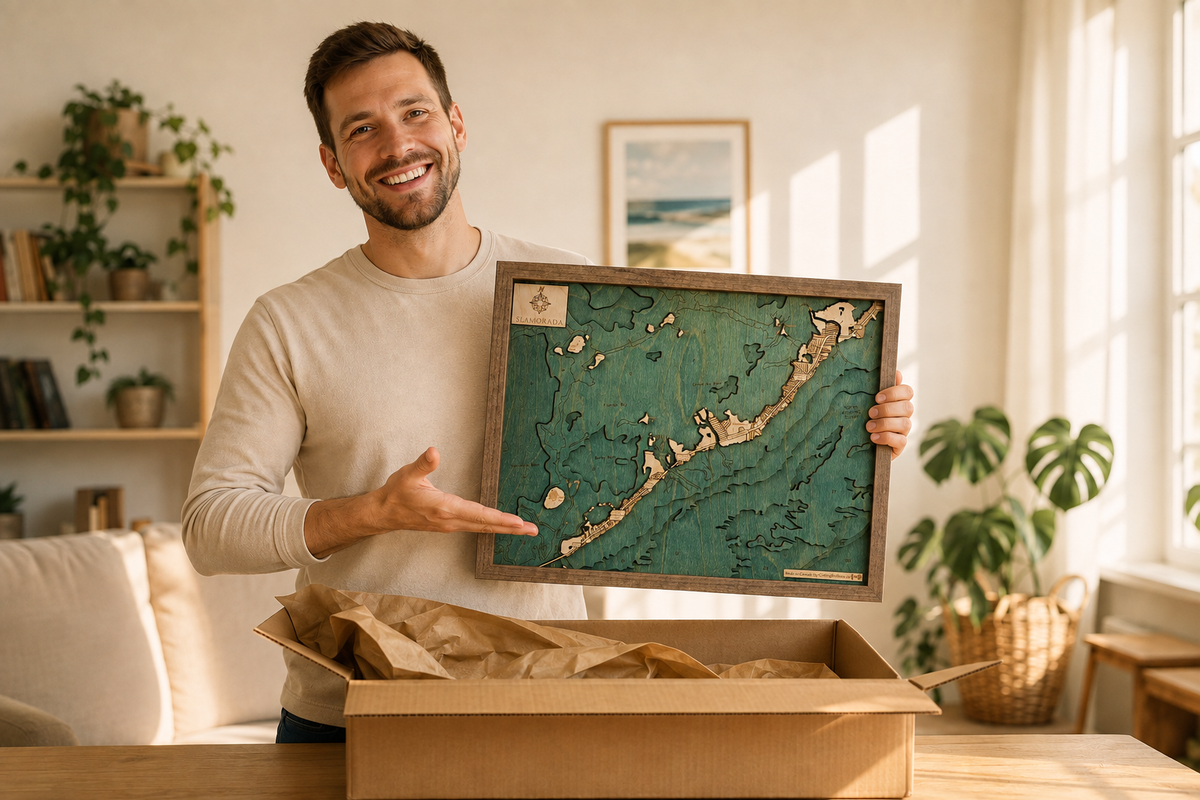 ISLA MORADA 3D WOODEN WALL MAP - Version S