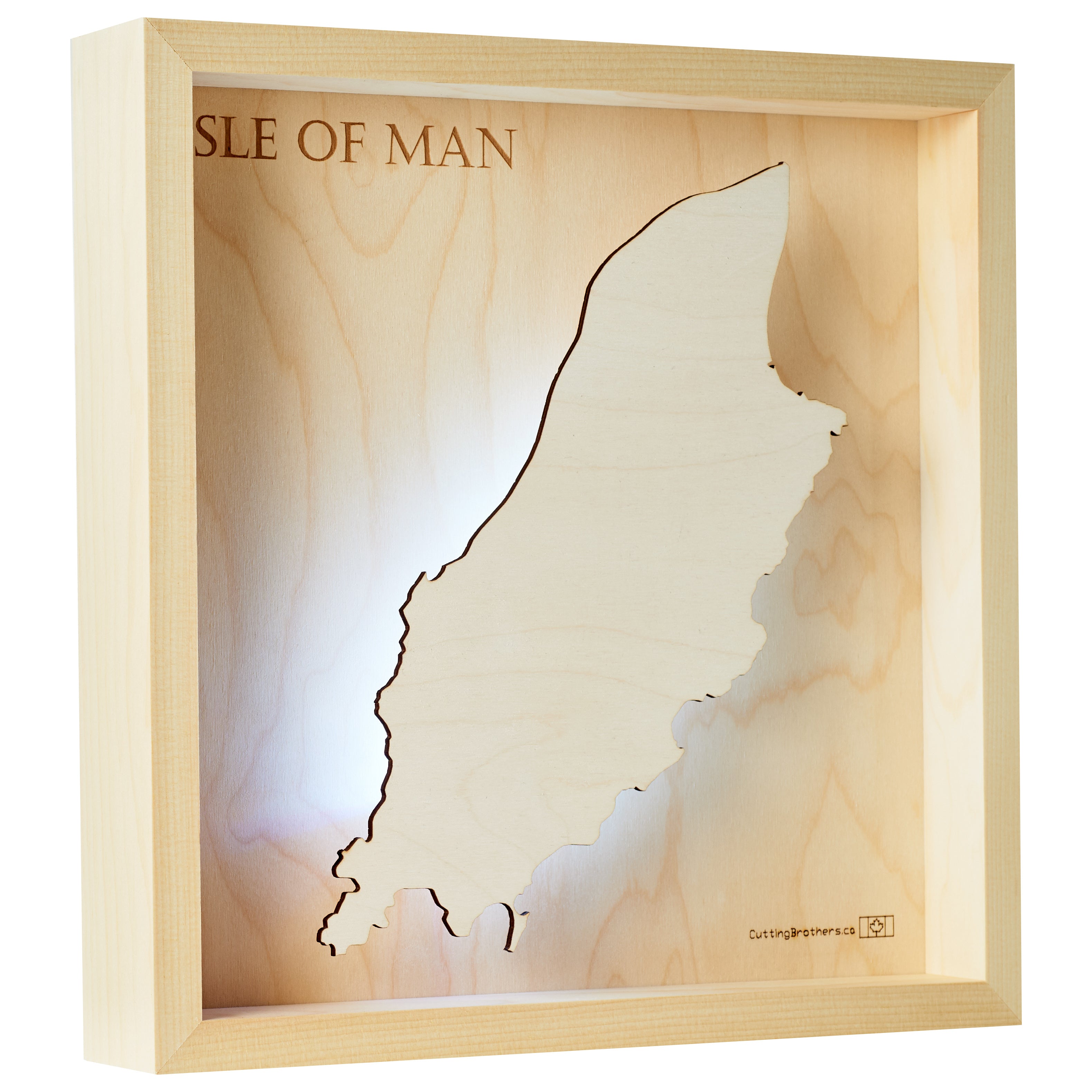 ISLE OF MAN  -  LED LIGHT WOODEN WALL MAP - Version S