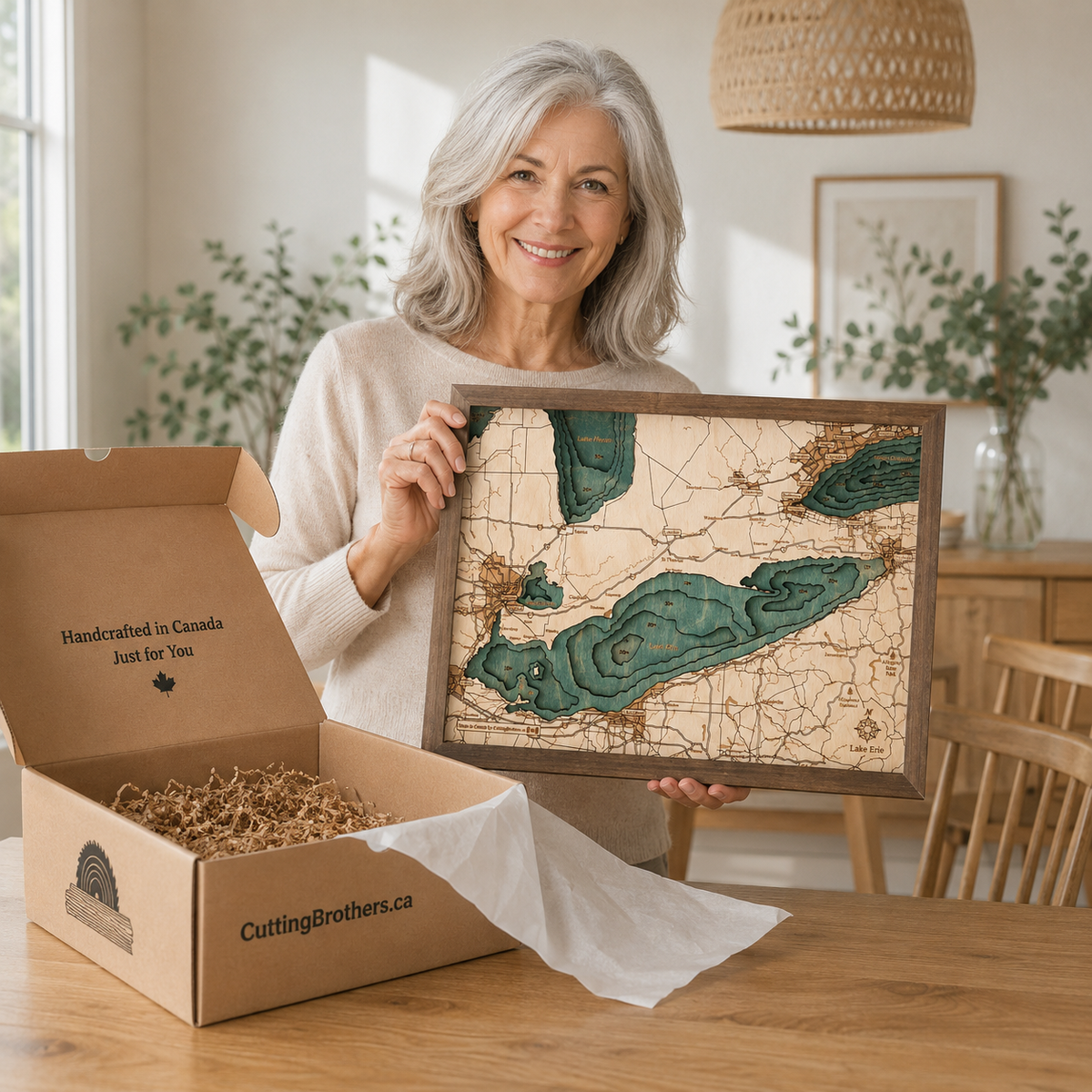 LAKE ERIE 3D WOODEN WALL MAP - Version S