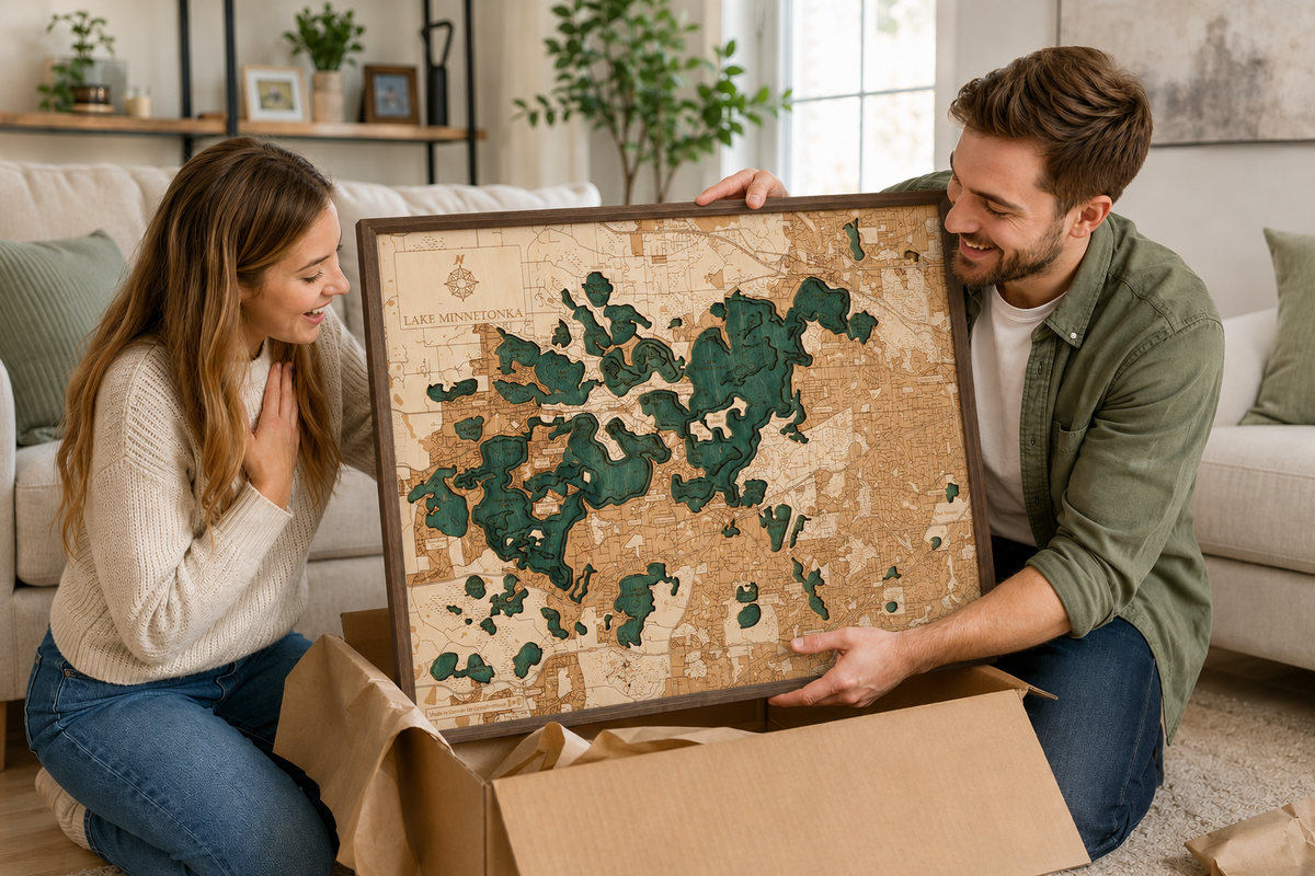 LAKE MINNETONKA 3D WOODEN WALL MAP - Version L