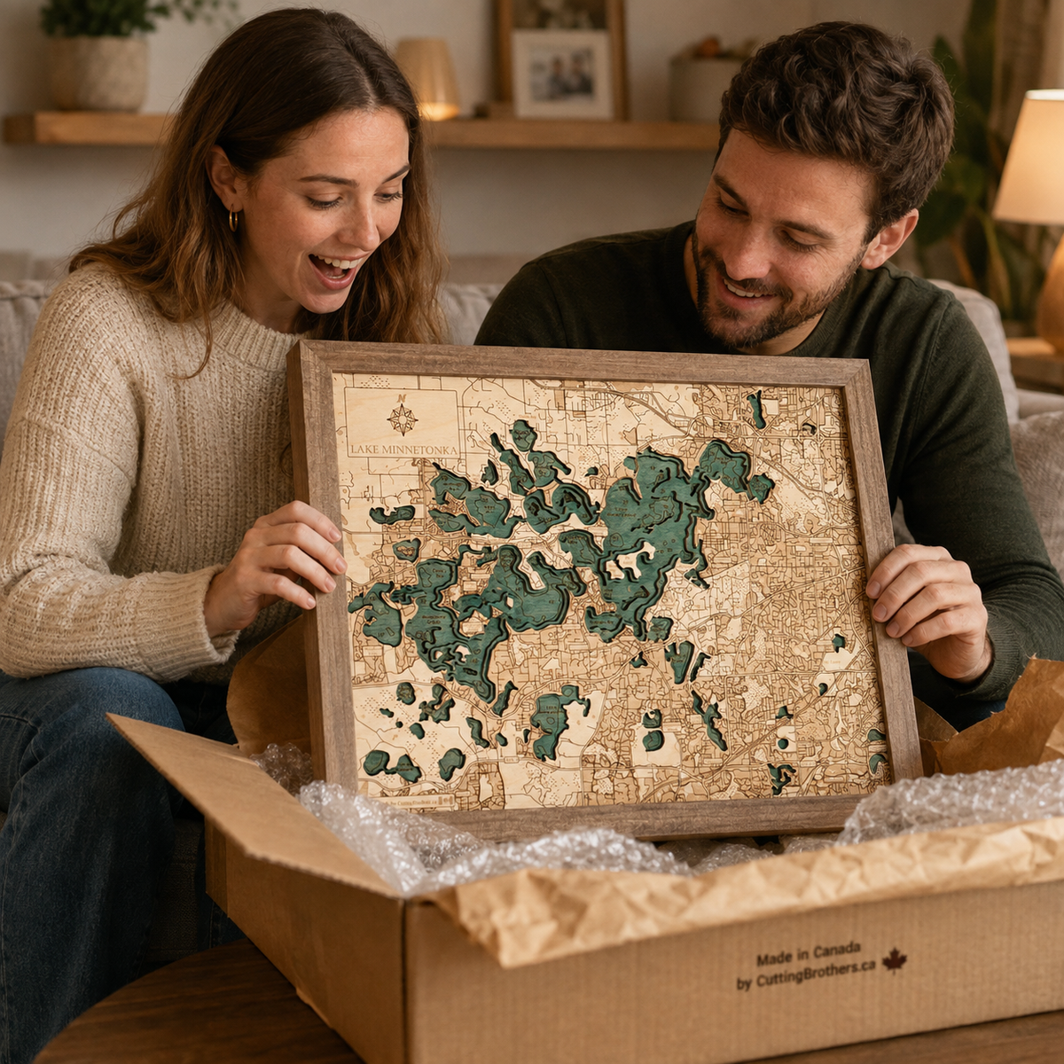 LAKE MINNETONKA 3D WOODEN WALL MAP - Version S