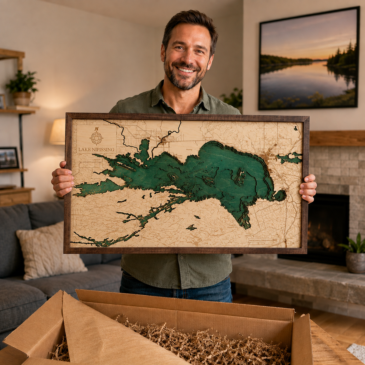 LAKE NIPPISSING 3D WOODEN WALL MAP - Version M