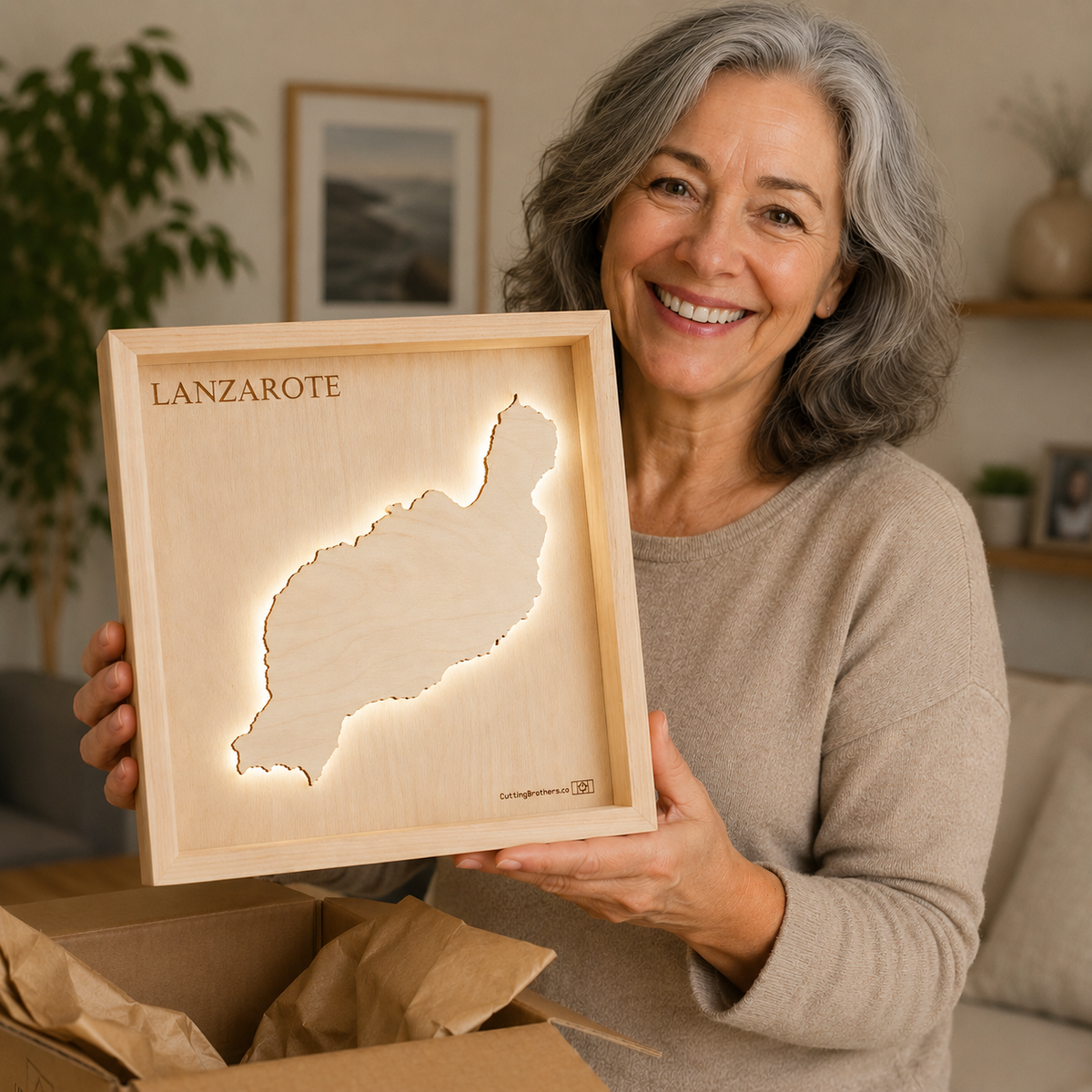 LANZAROTE  -  LED LIGHT WOODEN WALL MAP - Version S