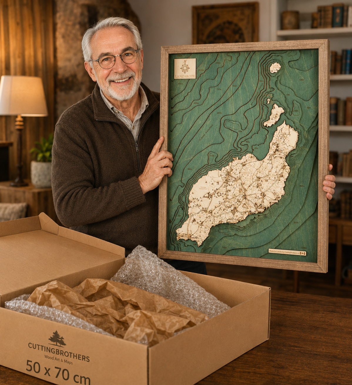 LANZAROTE 3D WOODEN WALL MAP - Version L
