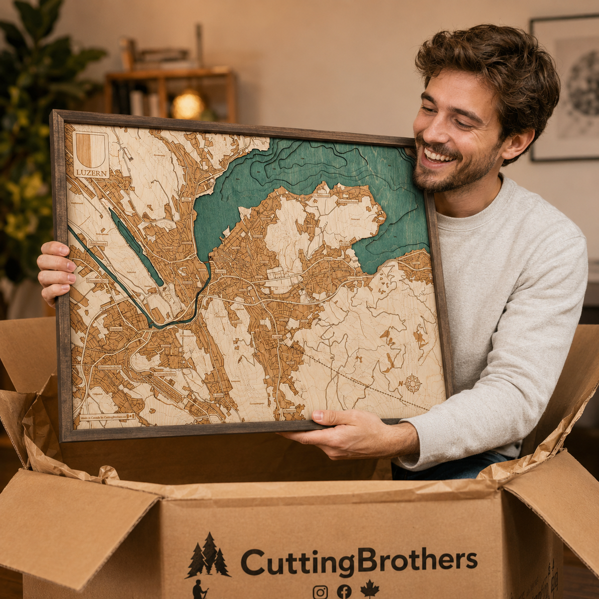 LUCERNE 3D WOODEN WALL MAP - Version L