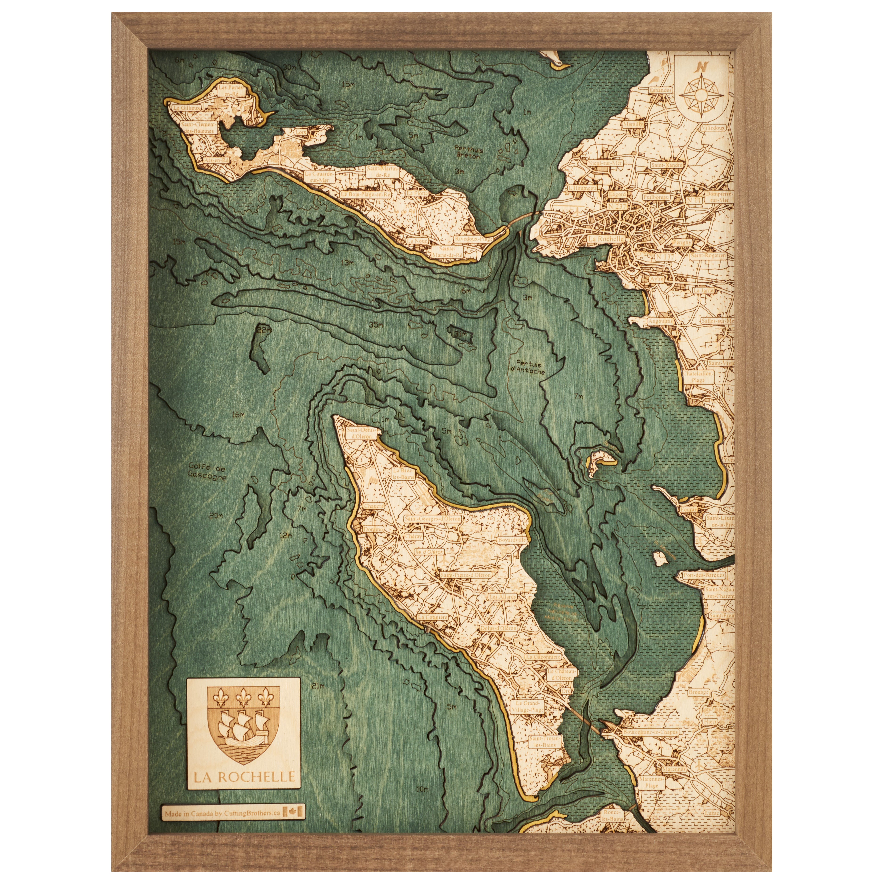 LA ROCHELLE -  3D WOODEN WALL MAP - Version S