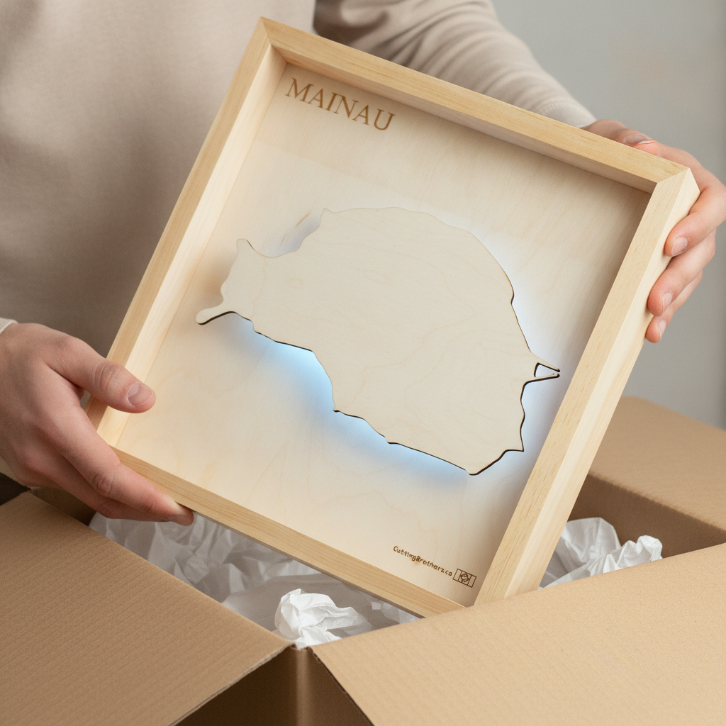 MAINAU (Lake Constance)  -  LED LIGHT WOODEN WALL MAP - Version S