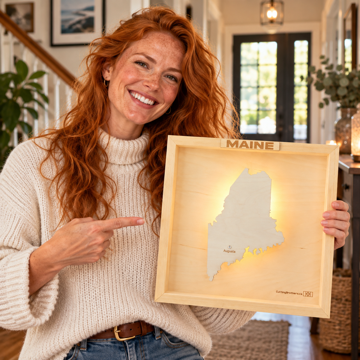 MAINE LED LIGHT WOODEN WALL MAP - Version S