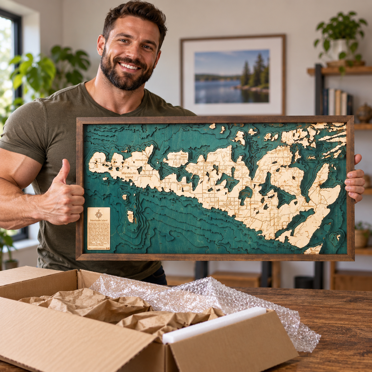 MANITOULIN ISLAND 3D WOODEN WALL MAP - Version M