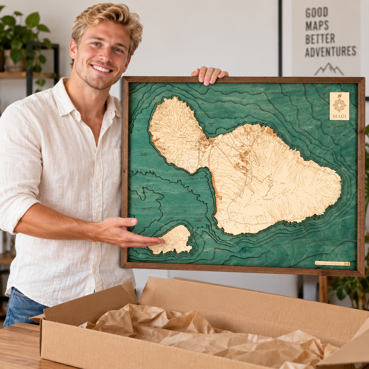 MAUI 3D WOODEN WALL MAP - Version L