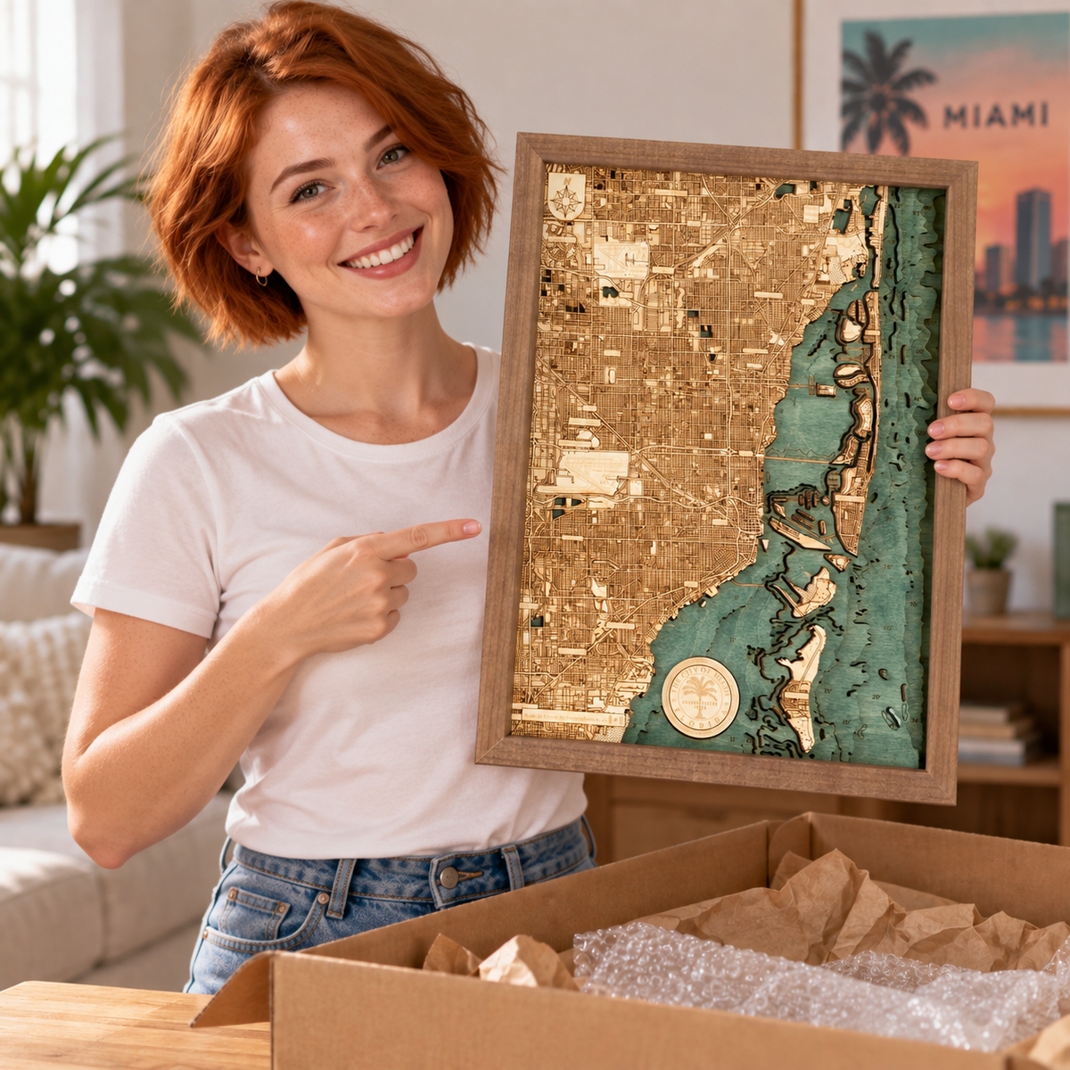 MIAMI BEACH 3D WOODEN WALL MAP - Version S