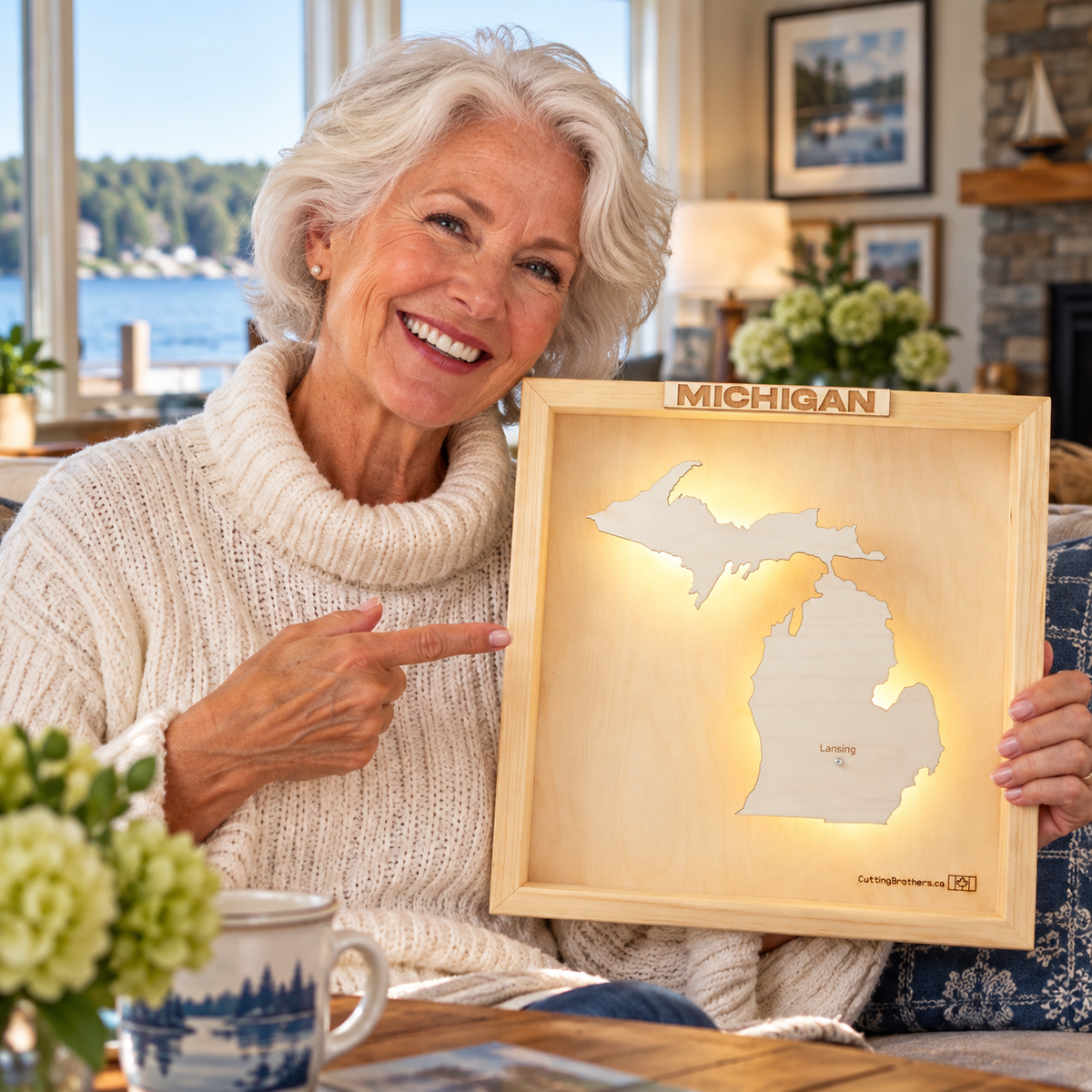 MICHIGAN LED LIGHT WOODEN WALL MAP - Version S