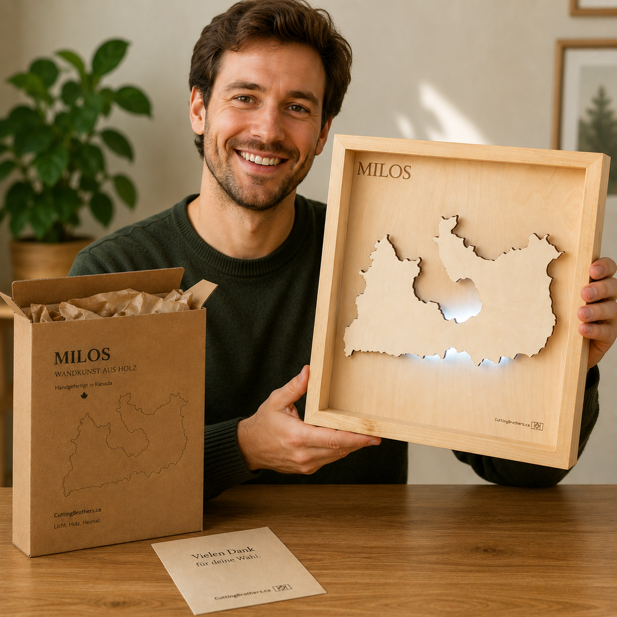 MILOS -  LED LIGHT WOODEN WALL MAP - Version S
