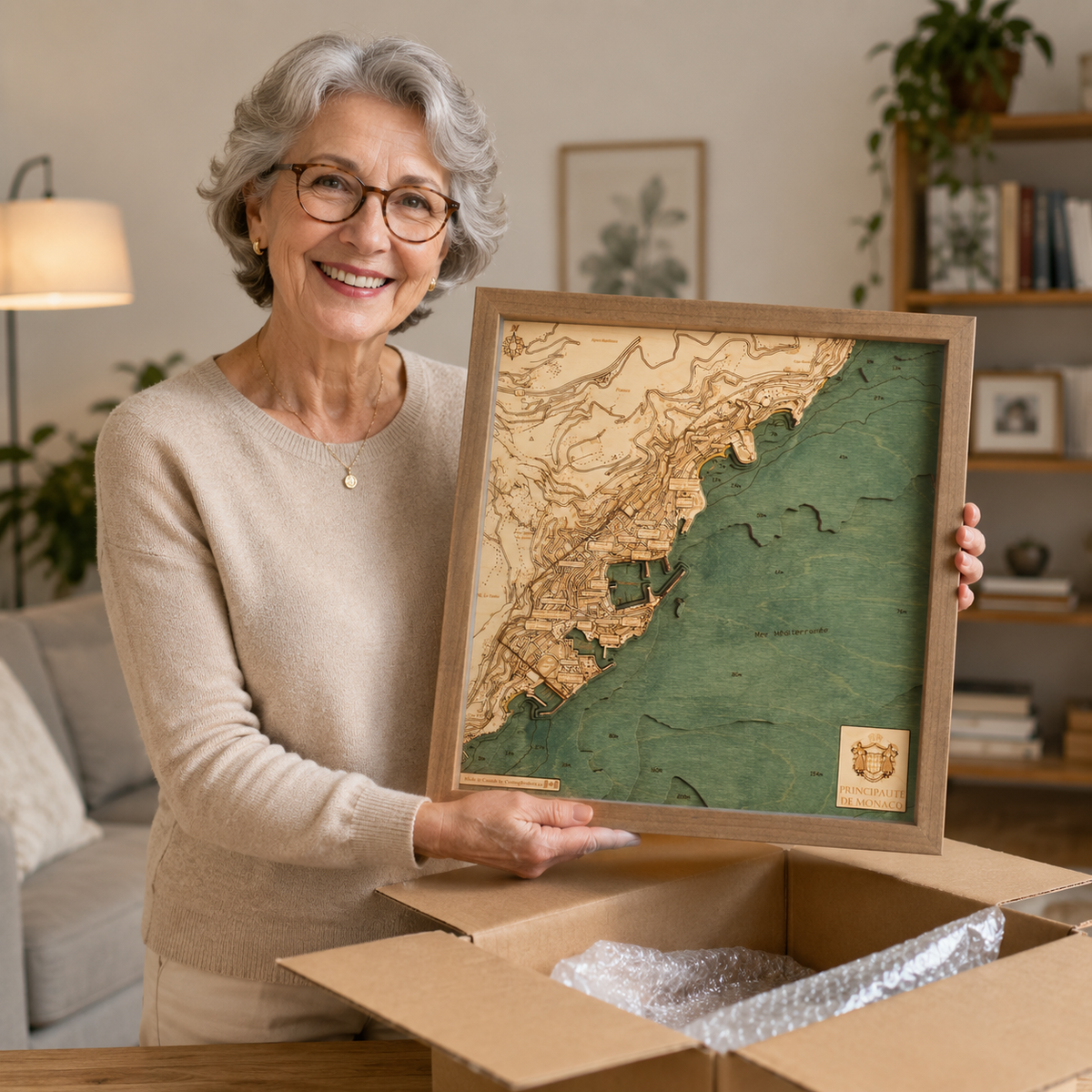 MONACO  -  3D WOODEN WALL MAP - Version S