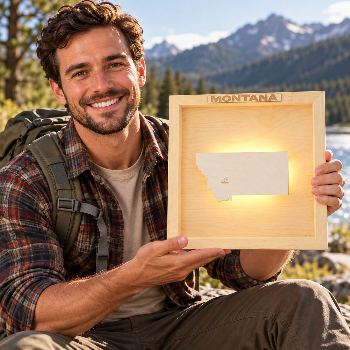 MONTANA LED LIGHT WOODEN WALL MAP - Version S