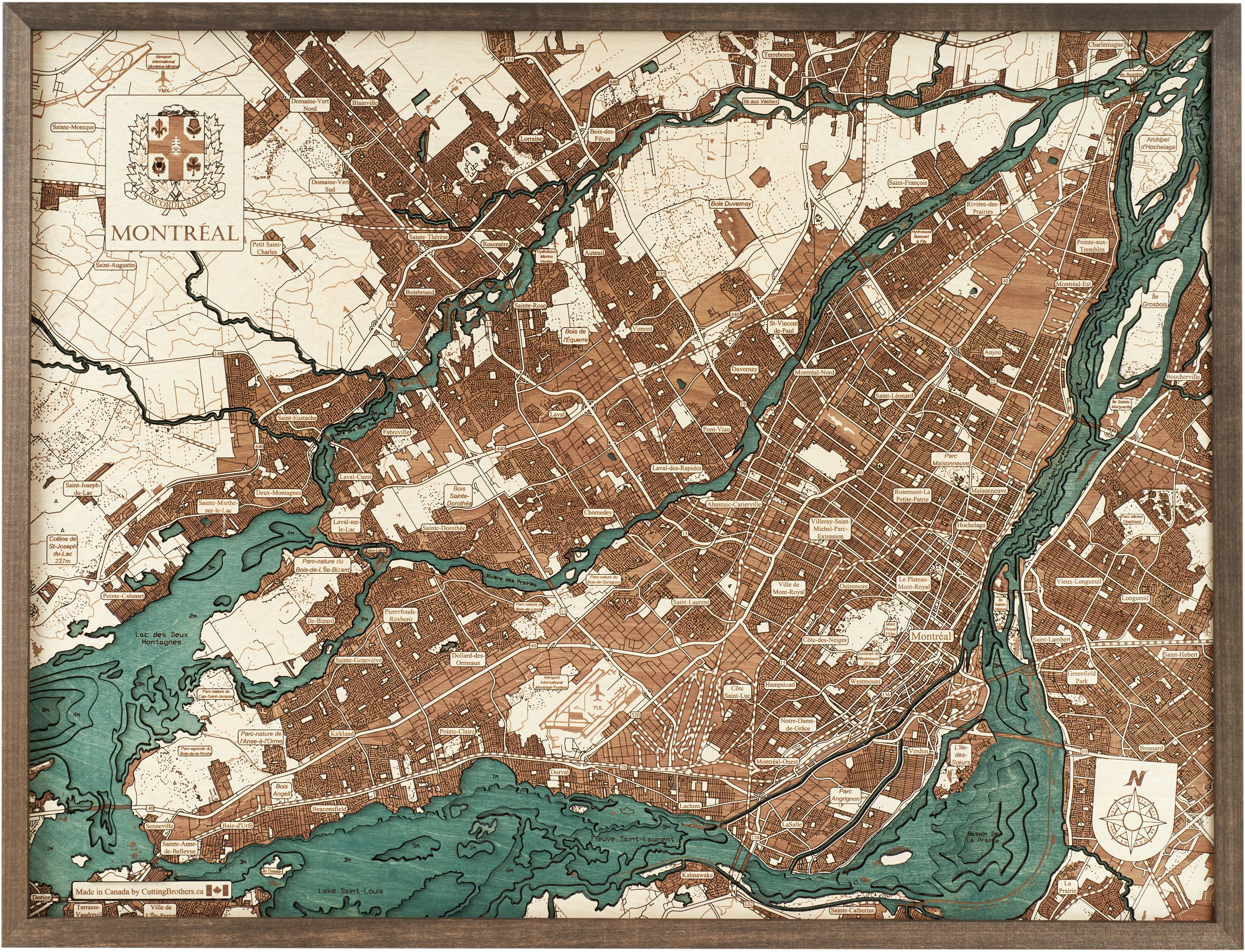 MONTREAL 3D WOODEN WALL MAP - Version L