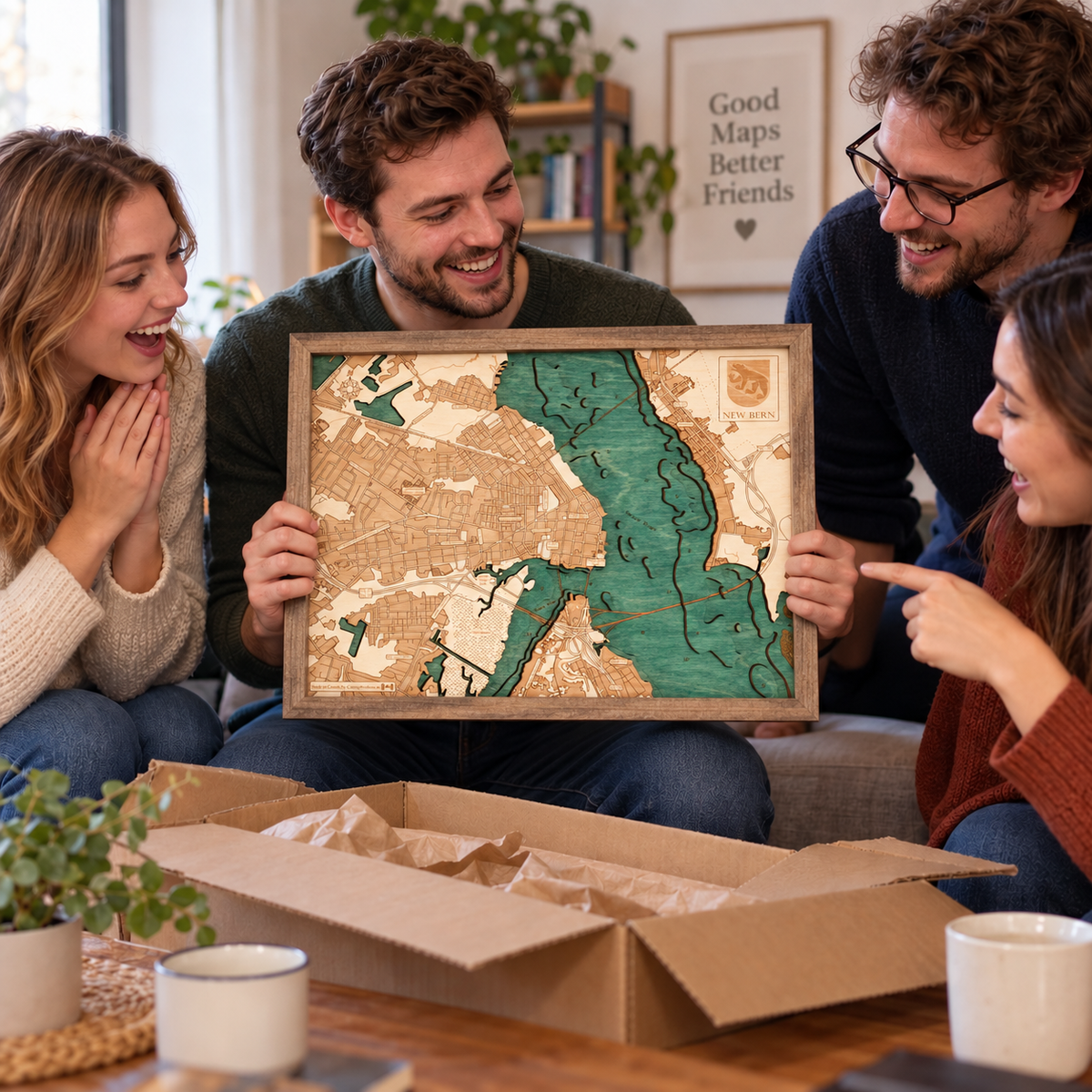 NEW BERN 3D WOODEN WALL MAP - Version S