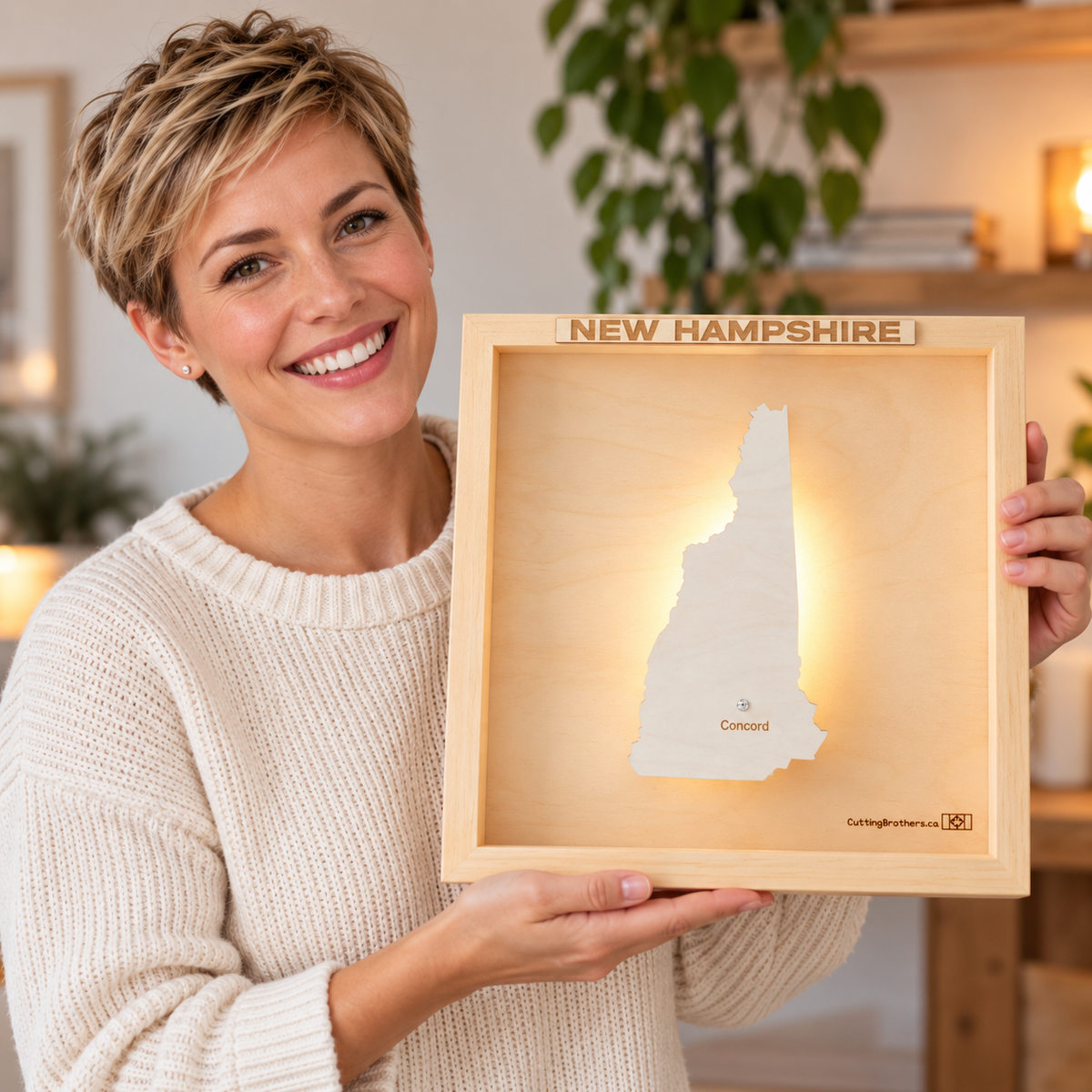 NEW HAMPSHIRE LED LIGHT WOODEN WALL MAP - Version S