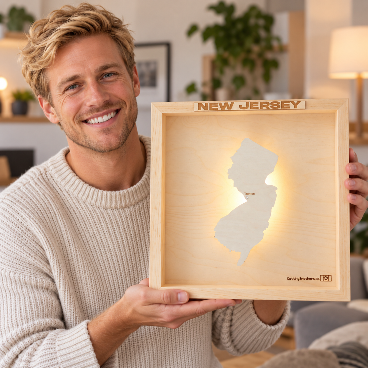 NEW JERSEY LED LIGHT WOODEN WALL MAP - Version S