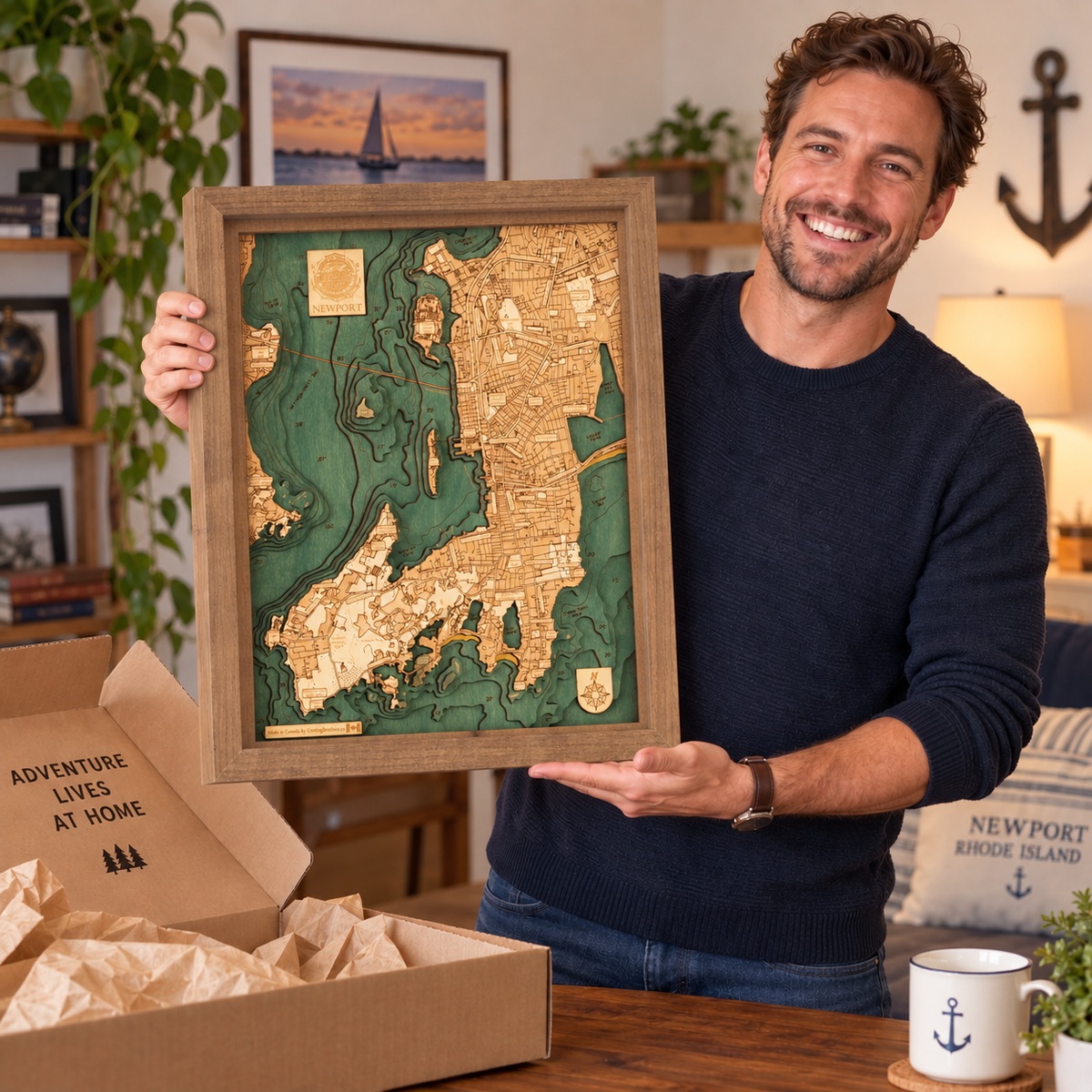 NEWPORT (RI) 3D WOODEN WALL MAP - Version S