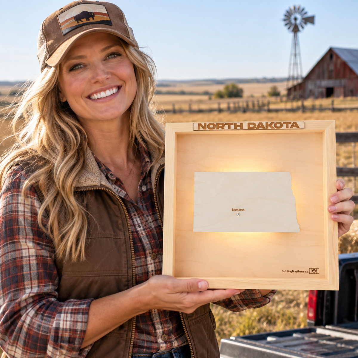 NORTH DAKOTA LED LIGHT WOODEN WALL MAP - Version S