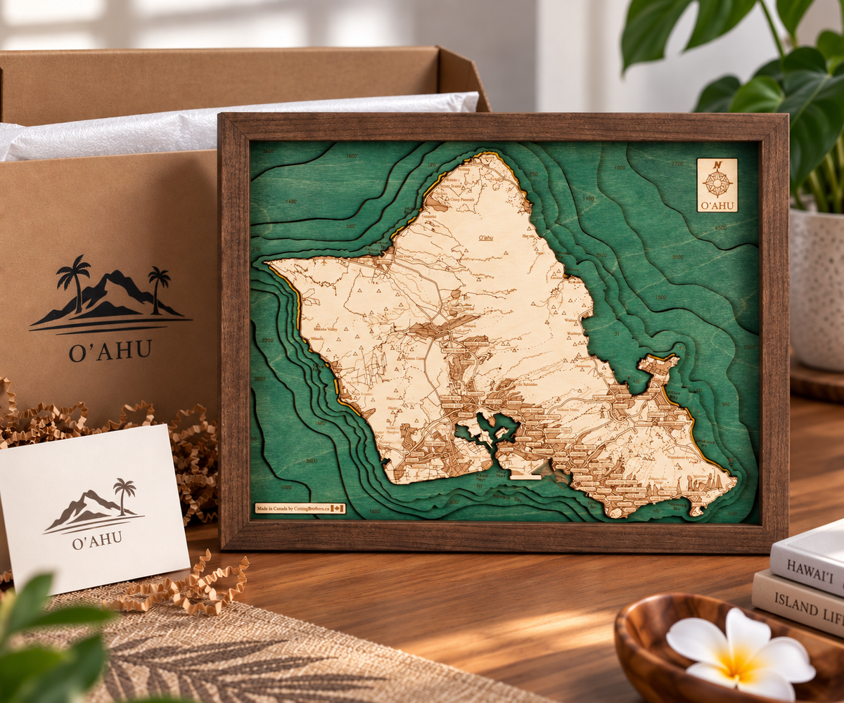 OAHU 3D WOODEN WALL MAP - Version S