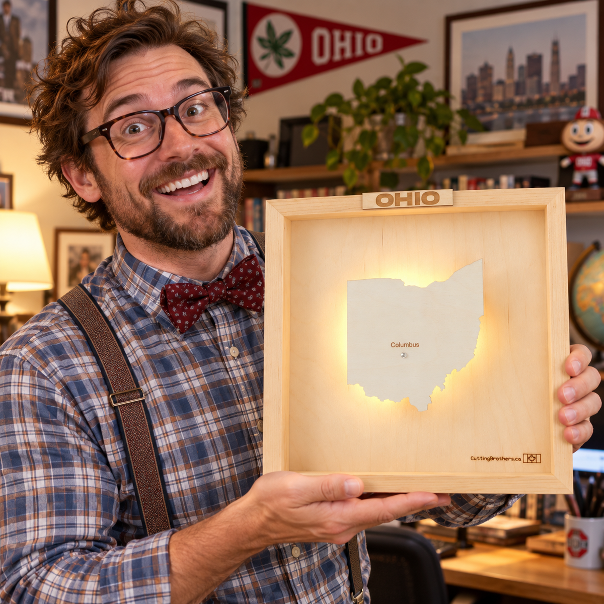 OHIO LED LIGHT WOODEN WALL MAP - Version S