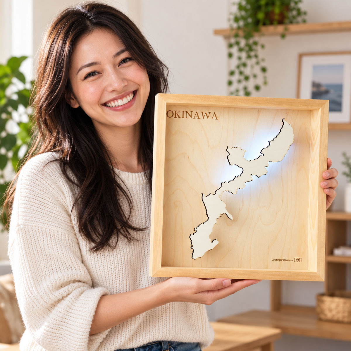 OKINAWA  -  LED LIGHT WOODEN WALL MAP - Version S