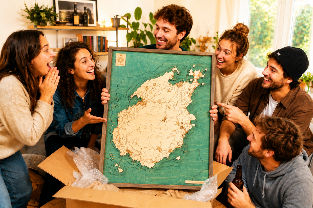 PAROS  -  3D WOODEN WALL MAP - Version L