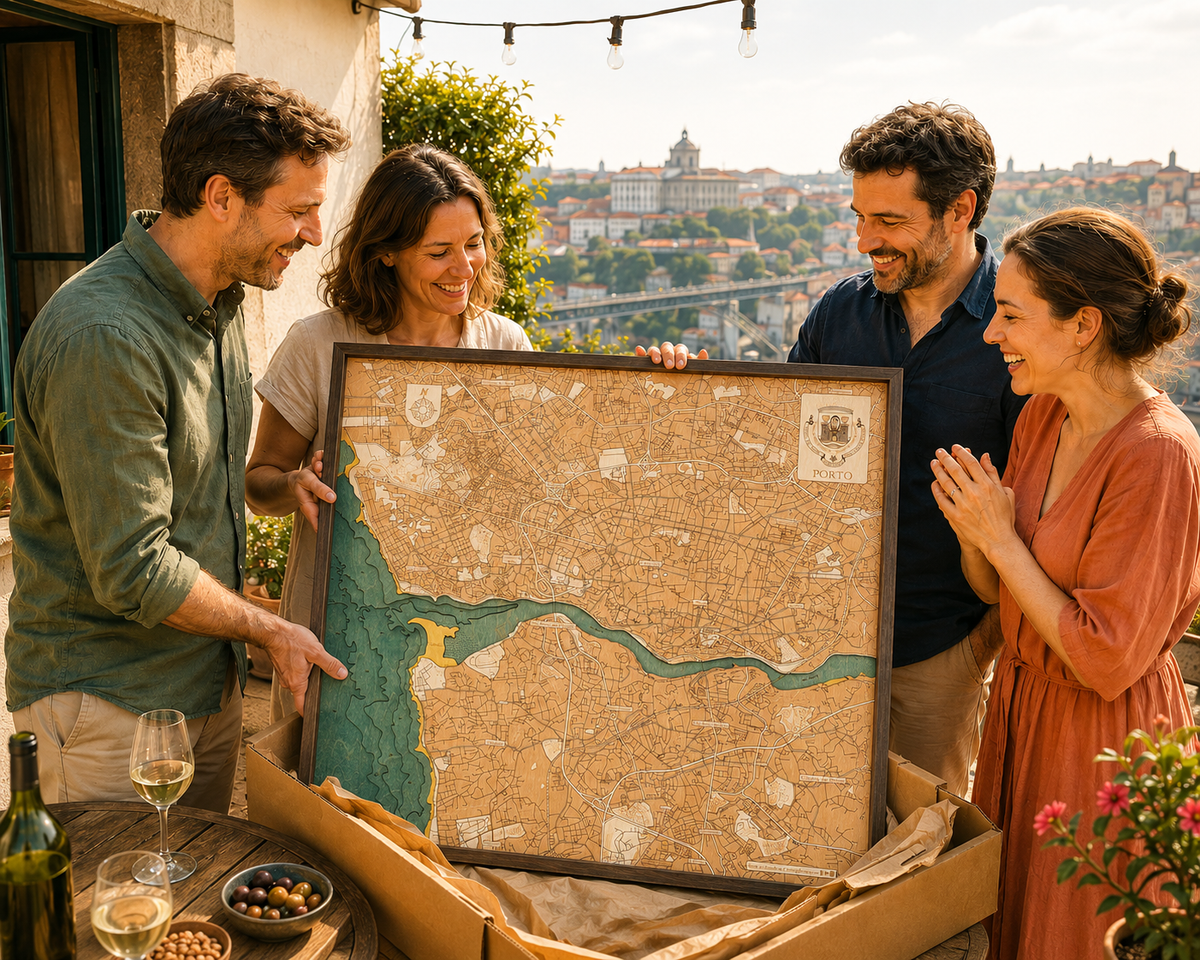 PORTO 3D WOODEN WALL MAP - Version L