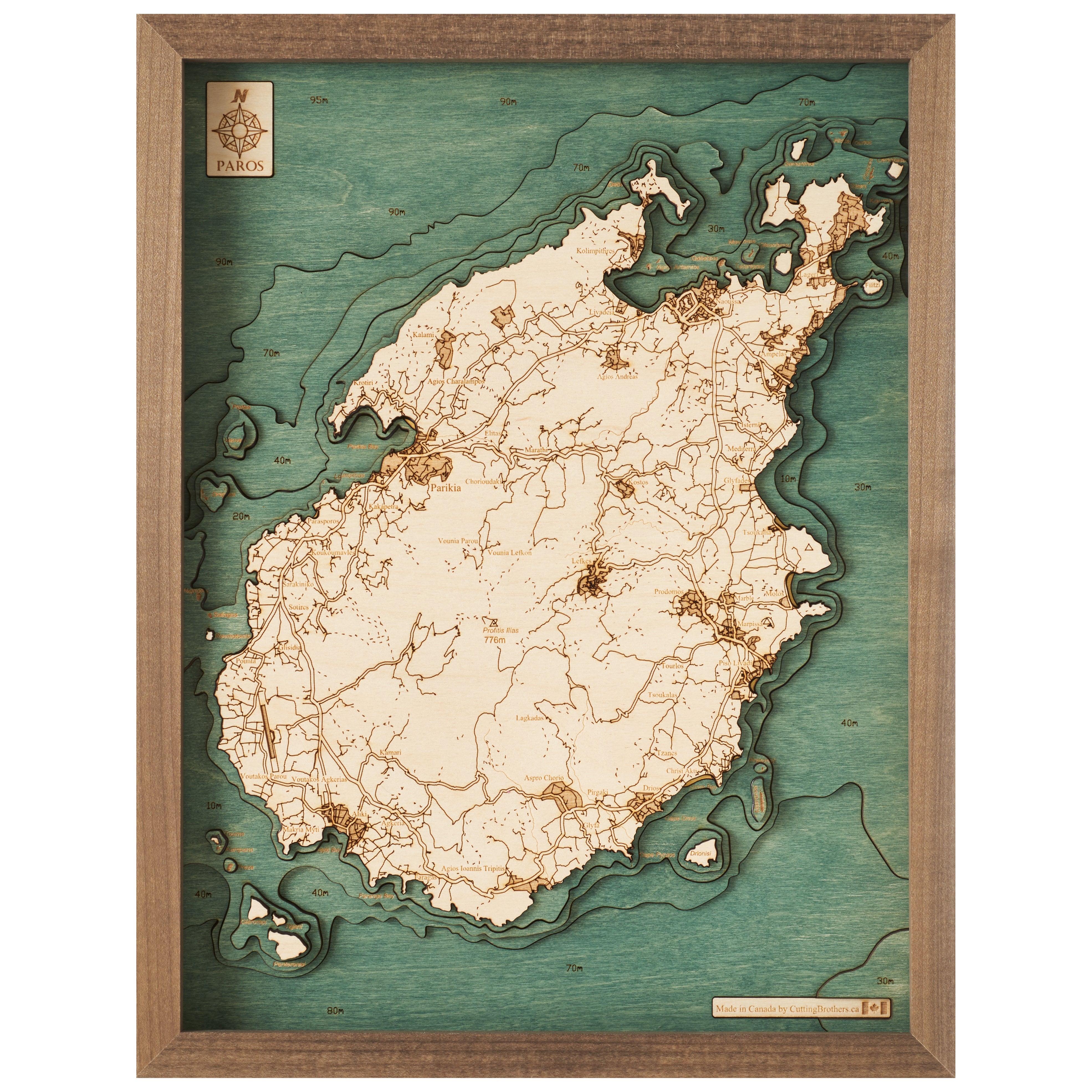 PAROS  -  3D WOODEN WALL MAP - Version S