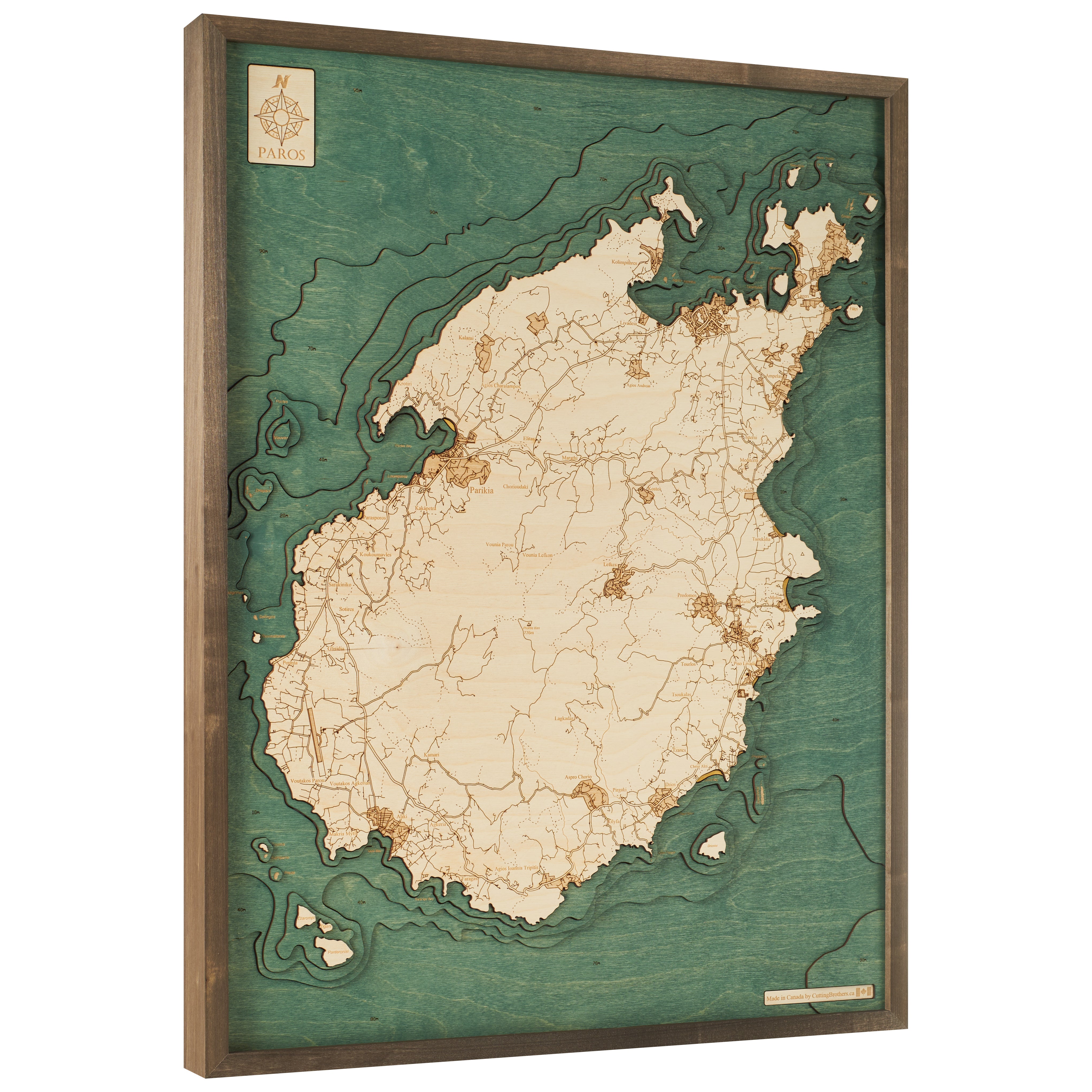 PAROS  -  3D WOODEN WALL MAP - Version L