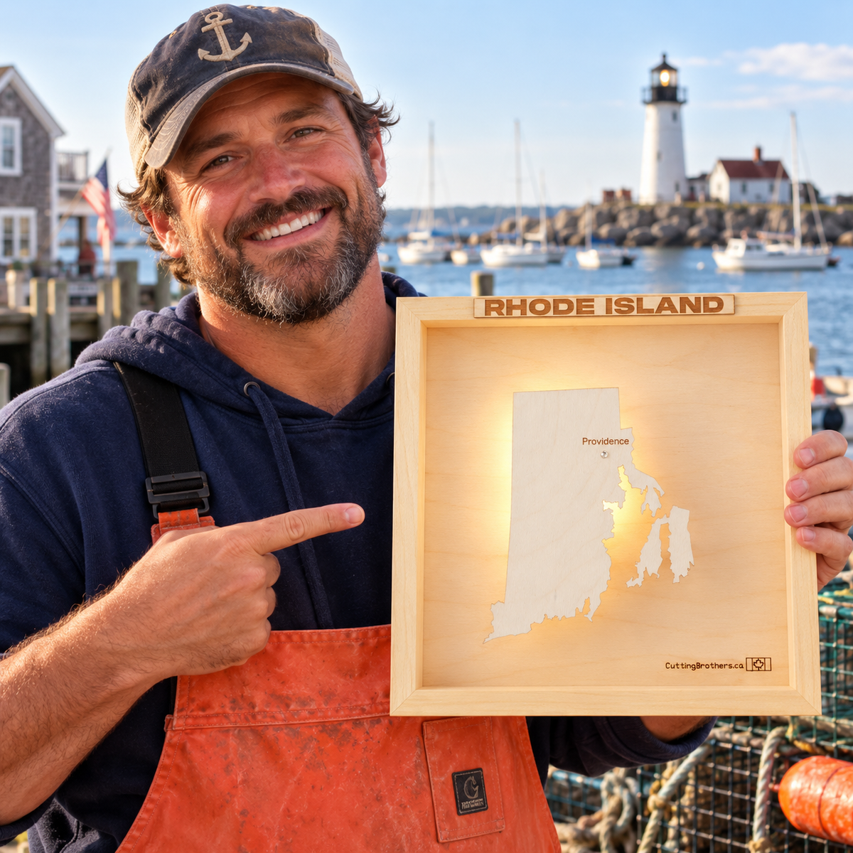 RHODE ISLAND LED LIGHT WOODEN WALL MAP - Version S