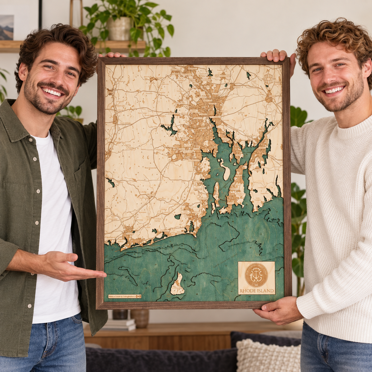 RHODE ISLAND 3D WOODEN WALL MAP - Version L