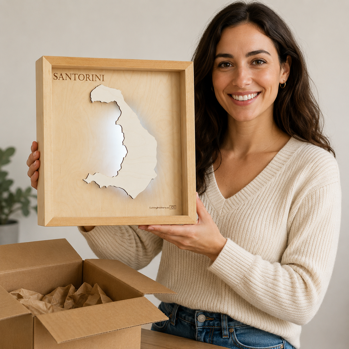 SANTORINI  -  LED LIGHT WOODEN WALL MAP - Version S