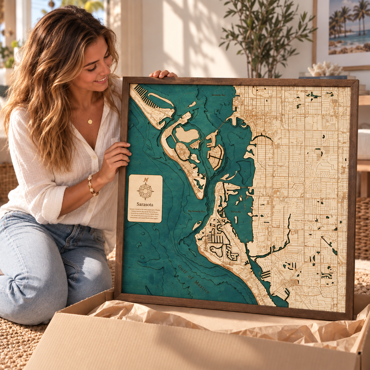 SARASOTA 3D WOODEN WALL MAP - Version L