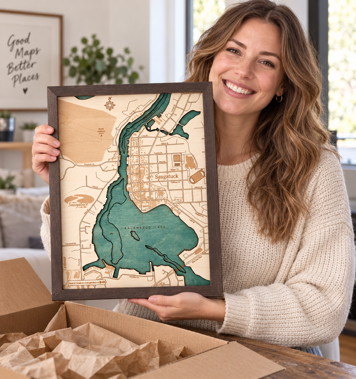 SAUGATUCK 3D WOODEN WALL MAP - Version S