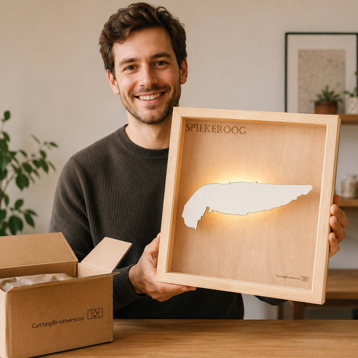 SPIEKEROOG LED LIGHT WOODEN WALL MAP - Version S