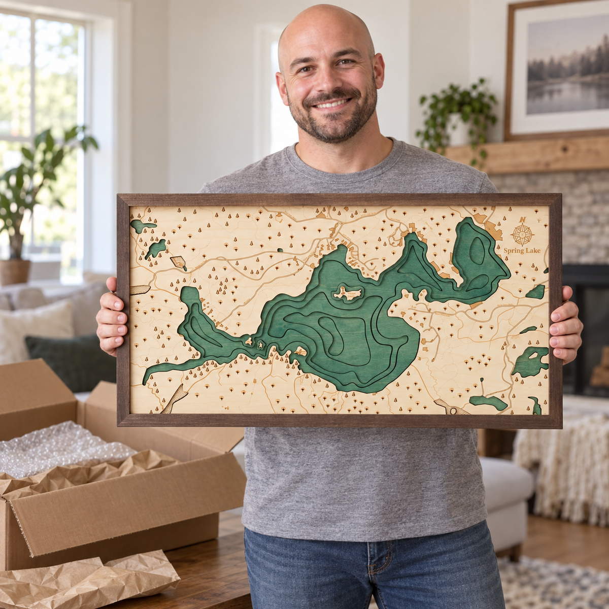 SPRING LAKE 3D WOODEN WALL MAP - Version M