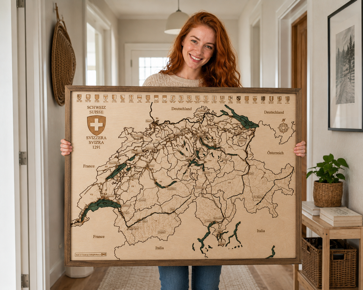 SWITZERLAND 3D WOODEN WALL MAP - Version L