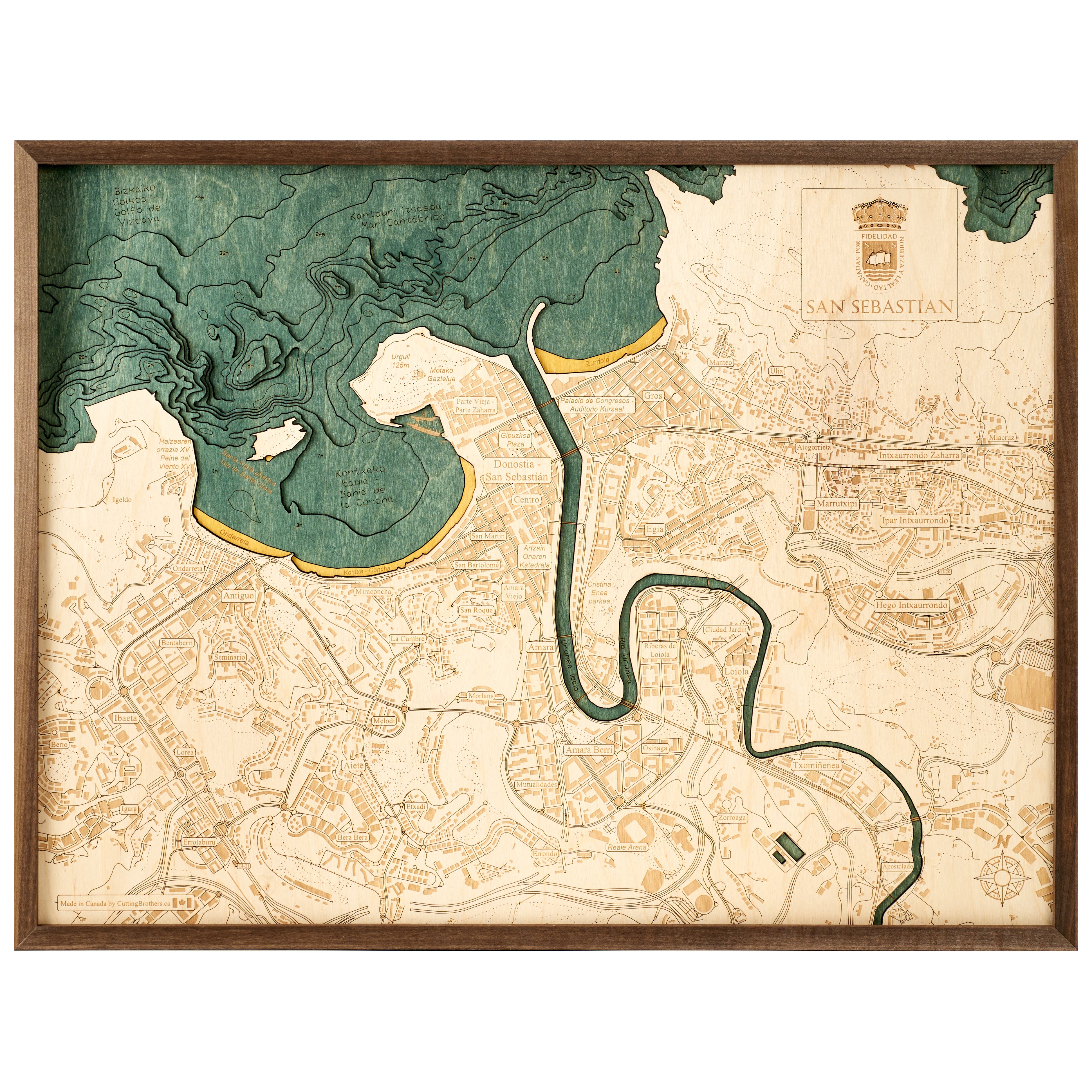 SAN SEBASTIAN 3D WOODEN WALL MAP - Version L