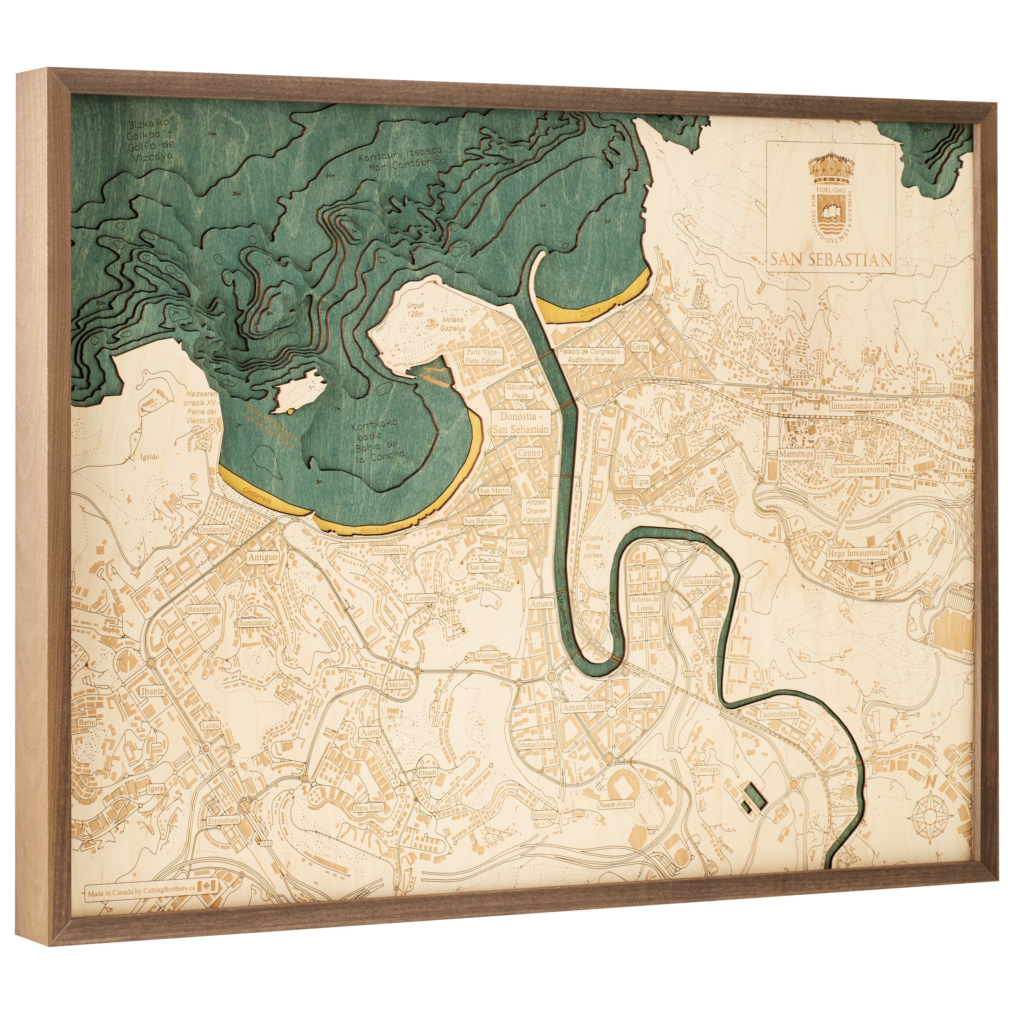 SAN SEBASTIAN 3D WOODEN WALL MAP - Version L