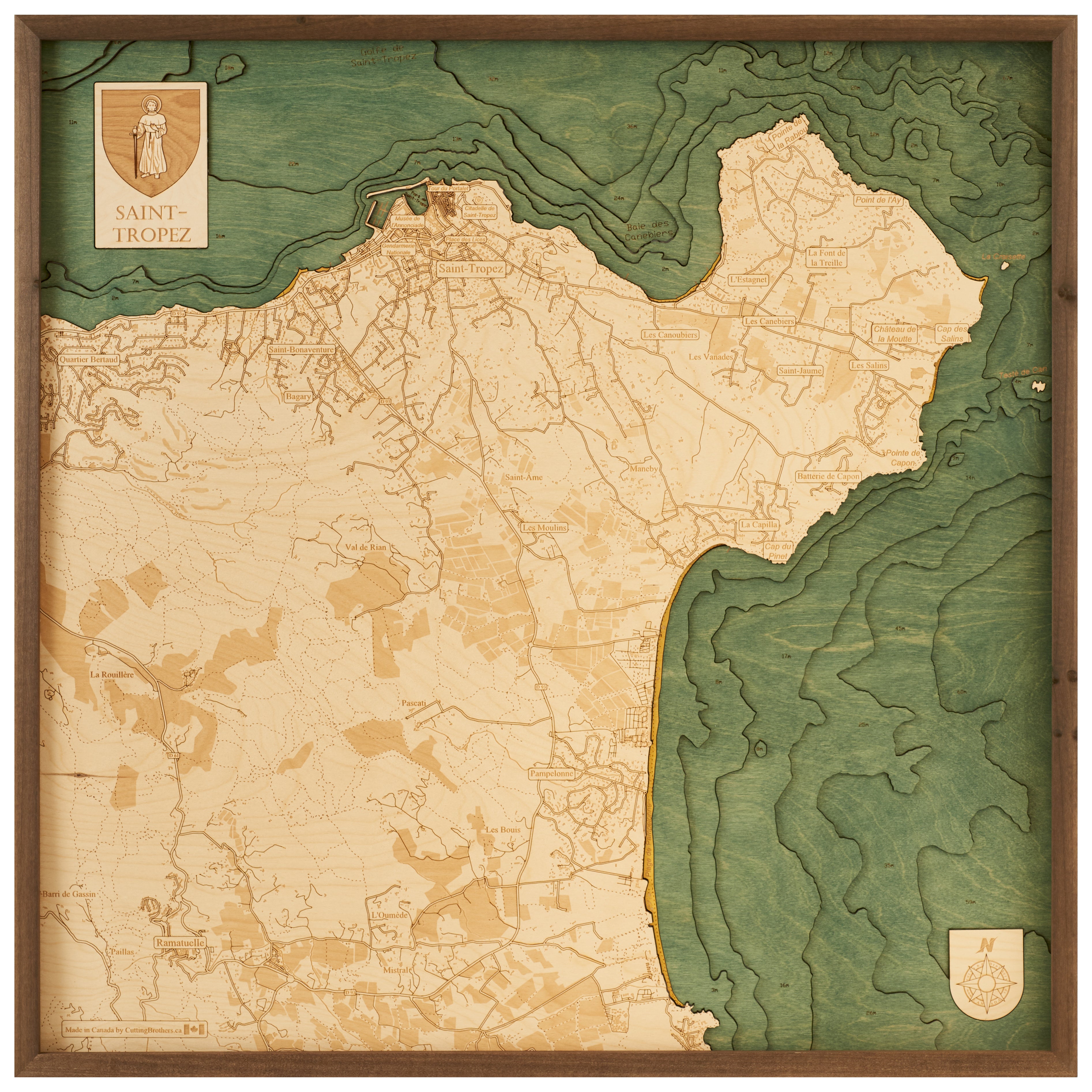 SAINT TROPEZ  -  3D WOODEN WALL MAP - Version L
