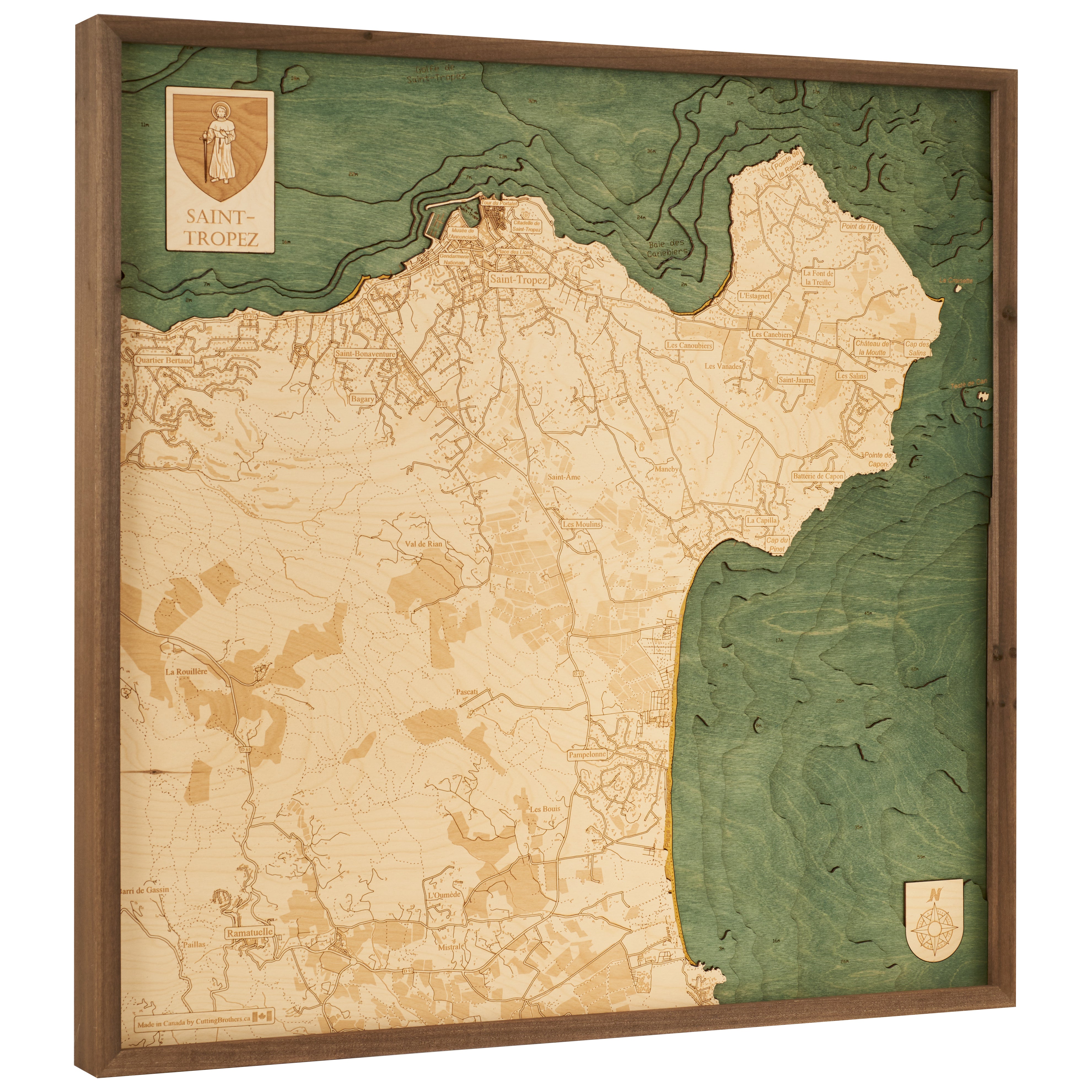 SAINT TROPEZ  -  3D WOODEN WALL MAP - Version L